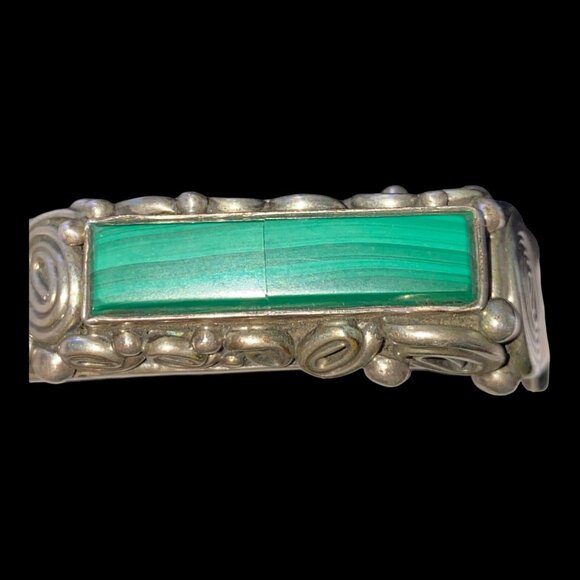 Malachite Cuff 6.25" Bracelet Southwestern Handmade Sterling Silver 925 - Picture 9 of 9